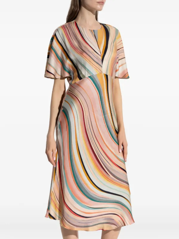 paul smith silk dress Paul Smith Navy Satin Midnight Swirl Belted Dress