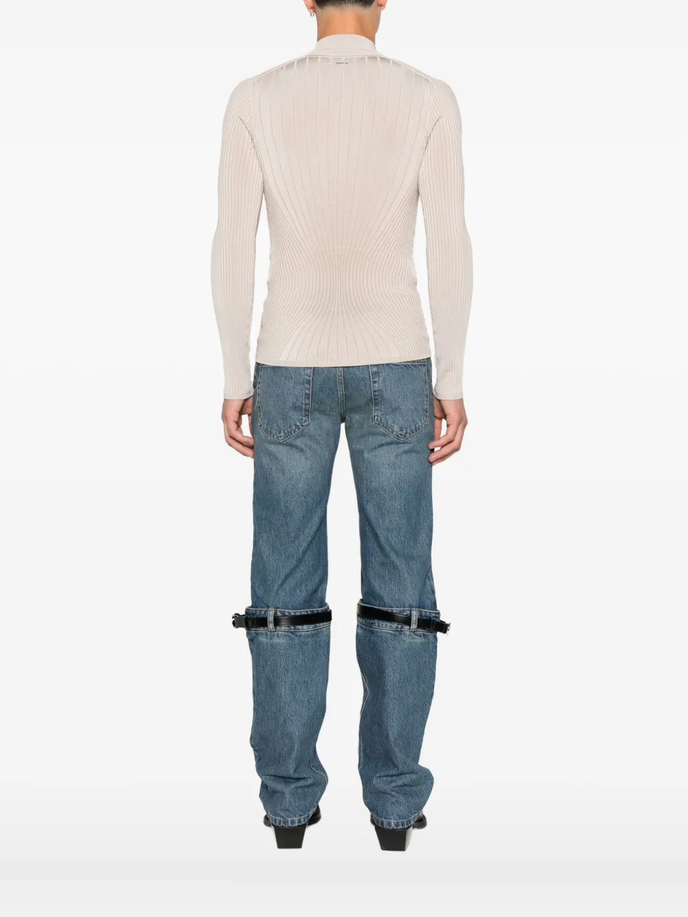 Mugler Ribbed Zip-front Polo Top In Pink