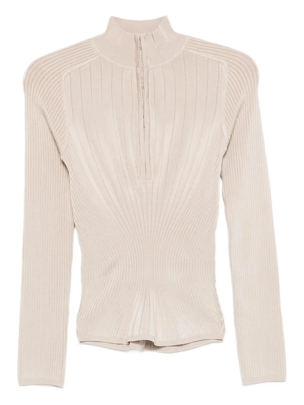 ribbed zip-front polo top