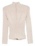 Mugler ribbed zip-front polo top - Neutrals