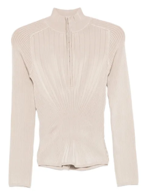 Mugler ribbed zip-front polo top 