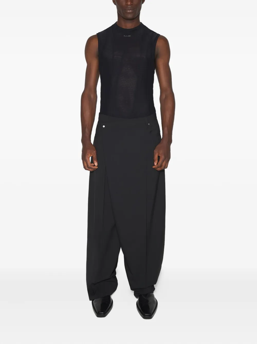 Mugler Panelled Sleeveless Tank Top In Black