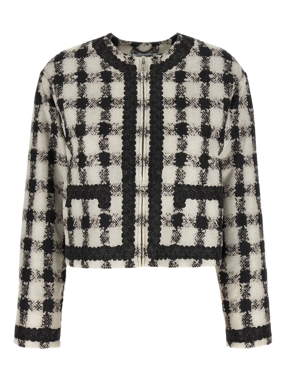 Moschino check-pattern lace-trim jacket | Black | Image 1
