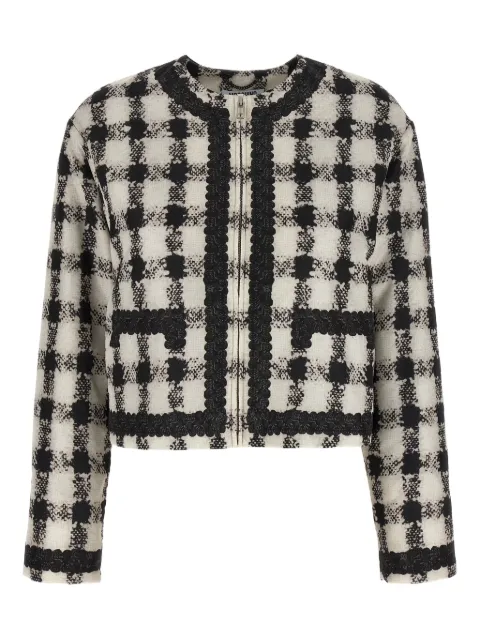 Moschino check-pattern lace-trim jacket