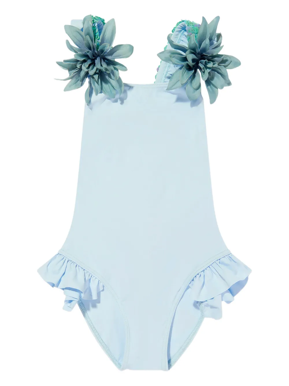 SELINIACTION KIDS flower-detailed sequin swimsuit Blauw