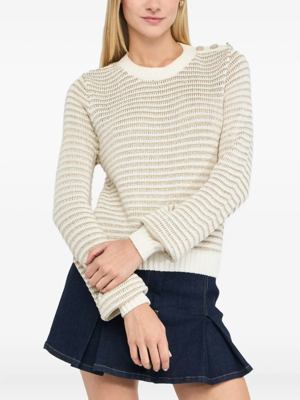 Liu •jo Striped Button-detailed Jumper In Neutral