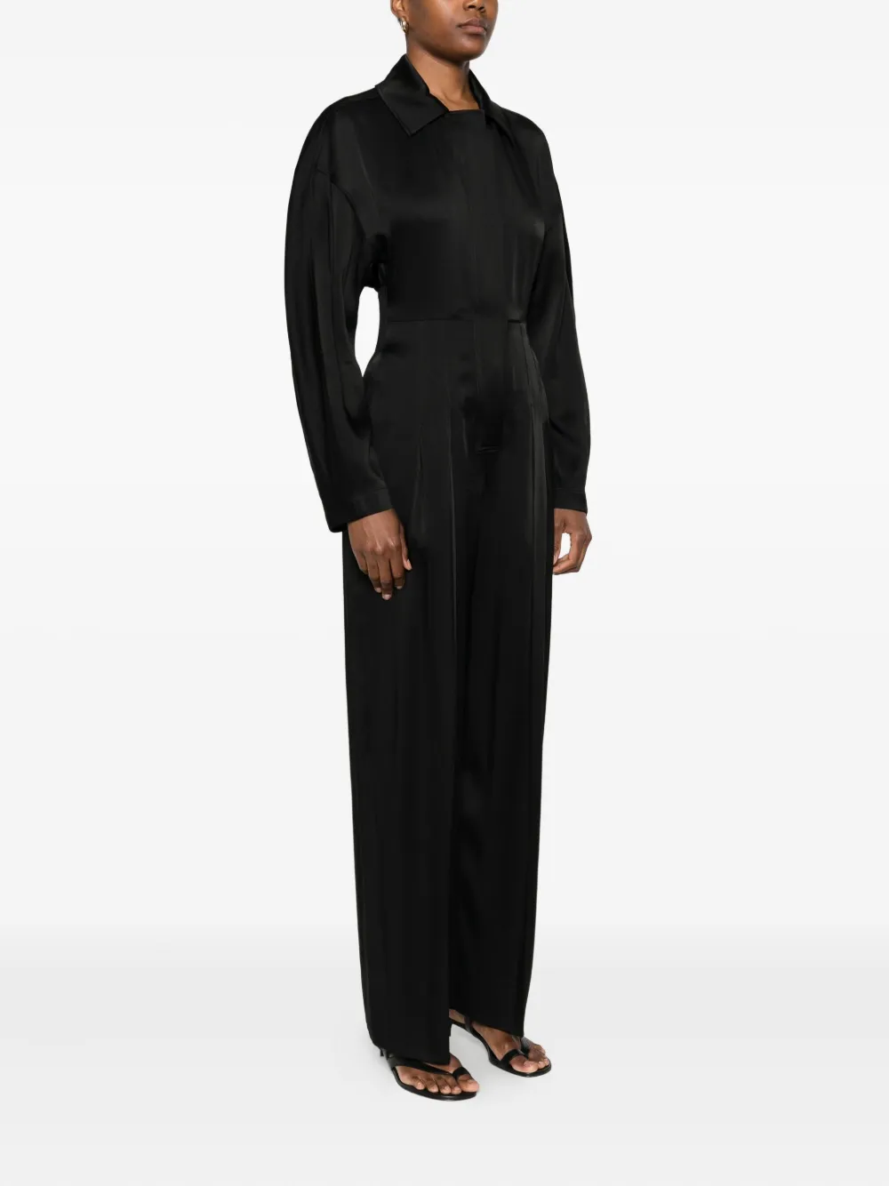 Victoria Beckham Geplooide gesmockte jumpsuit Zwart