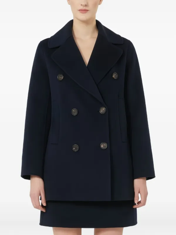 S Max Mara Caban double-breasted Wool Coat | Blue | FARFETCH
