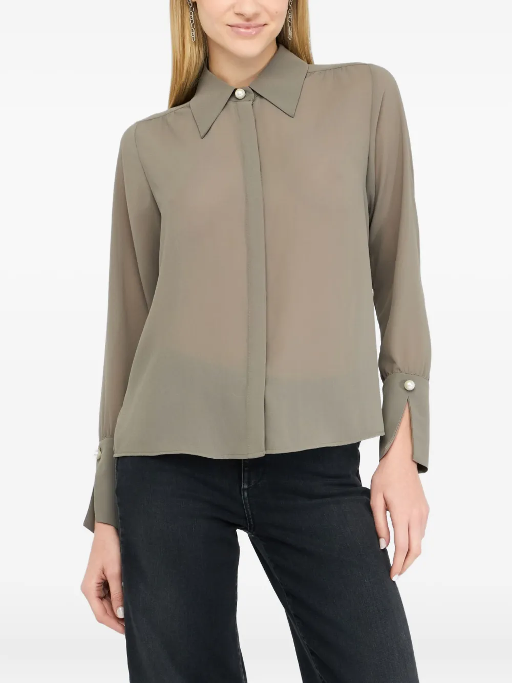LIU JO Blouse met kraag met kralen Groen