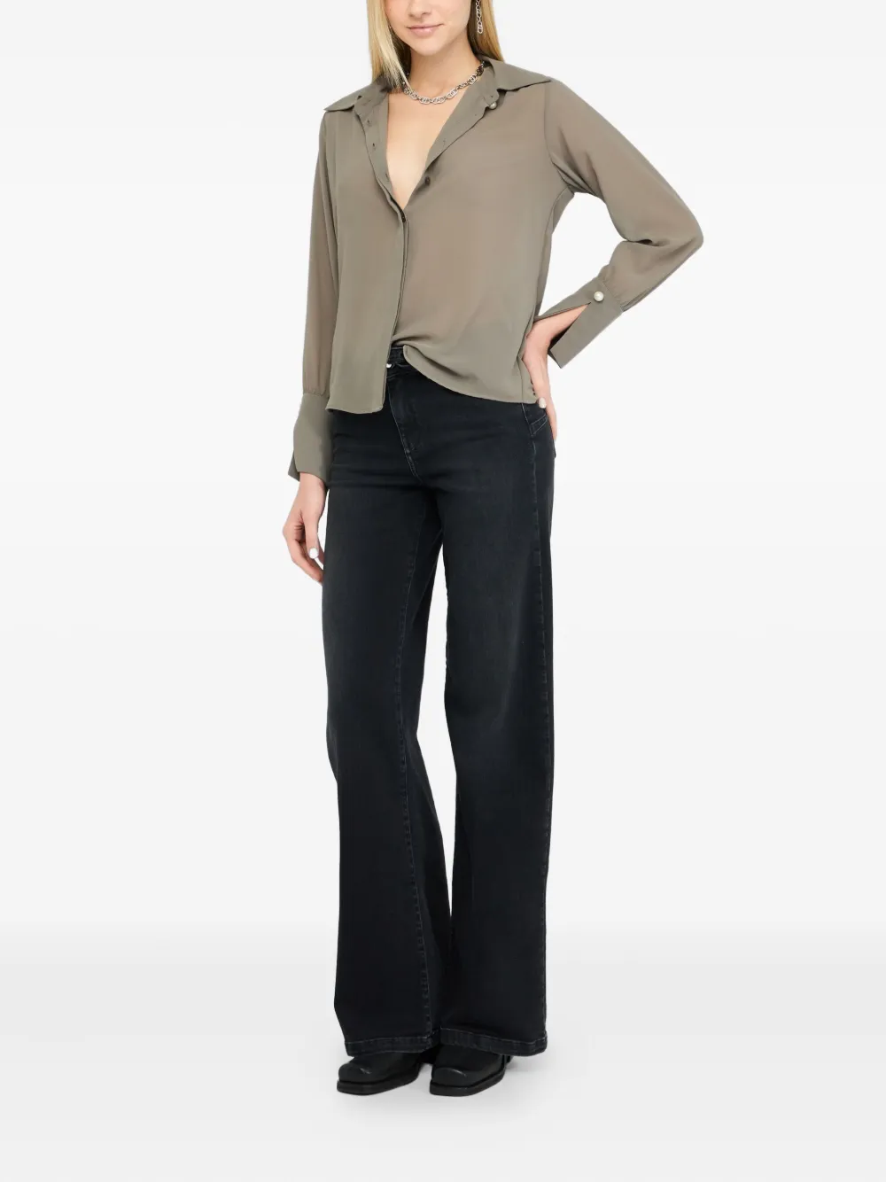 LIU JO Blouse met kraag met kralen Groen