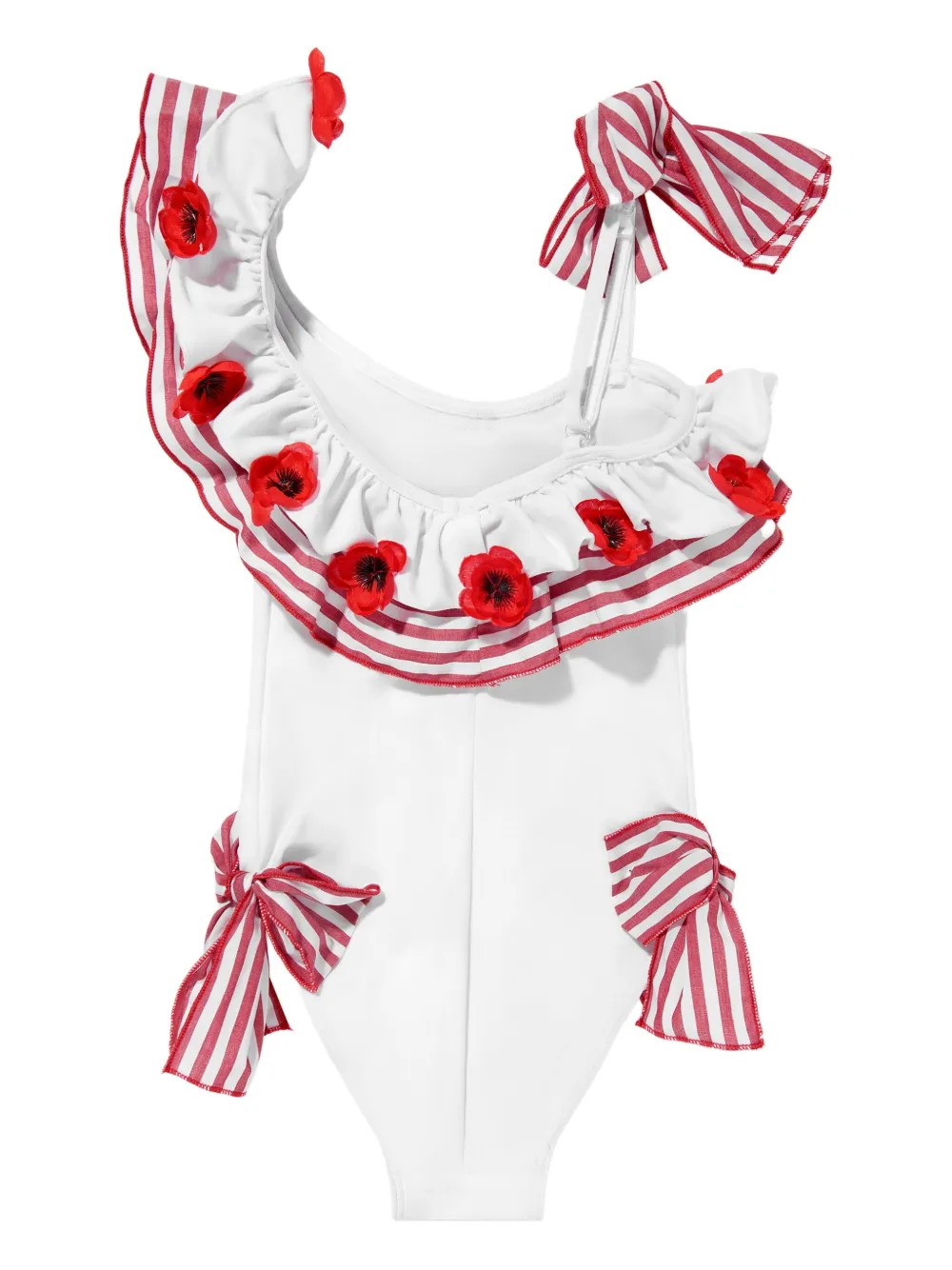 SELINIACTION KIDS Gestreept badpak met ruches en klaprozendetail Wit