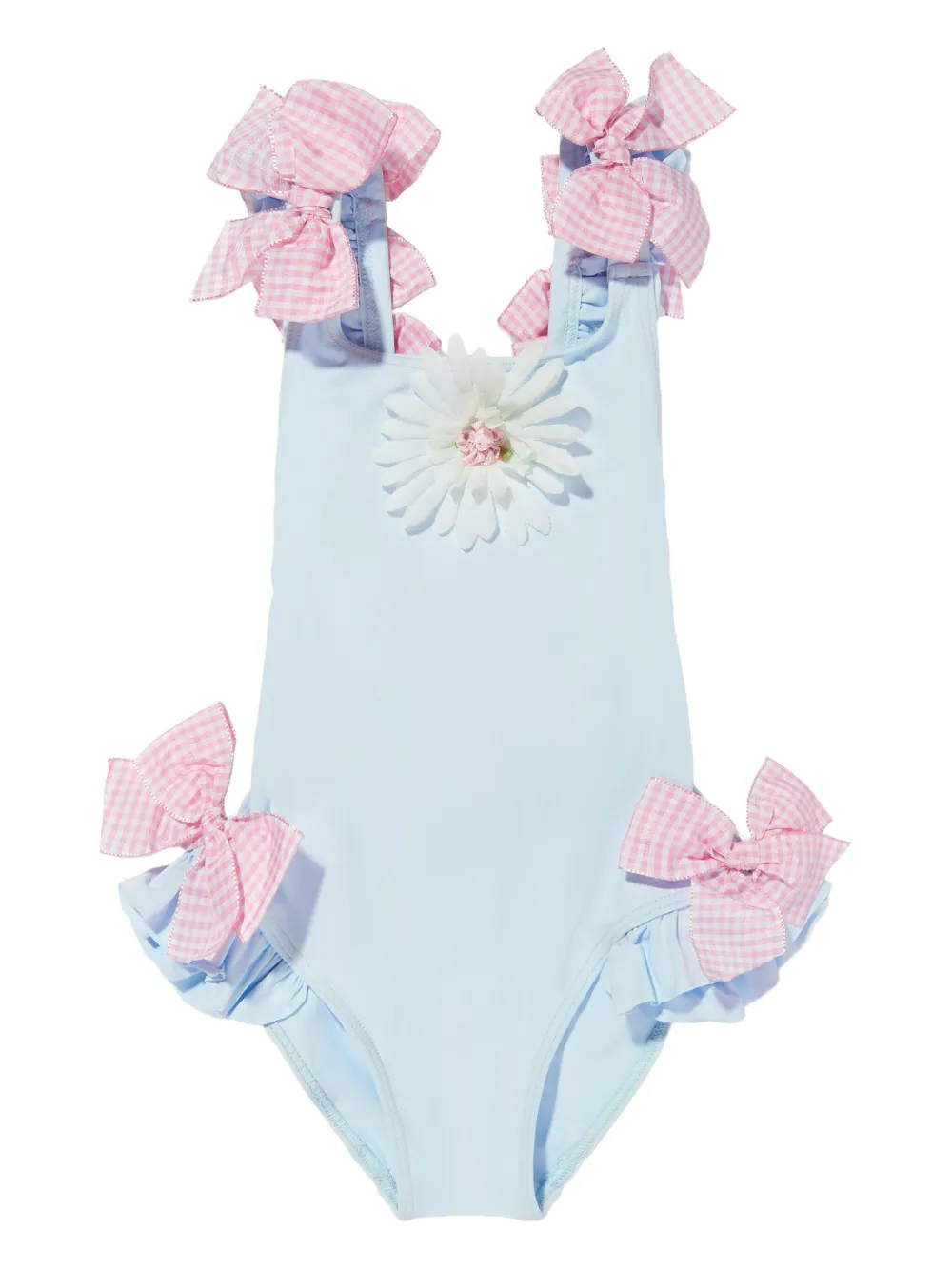 SELINIACTION KIDS flower-embellished bow-detailed swimsuit Blauw