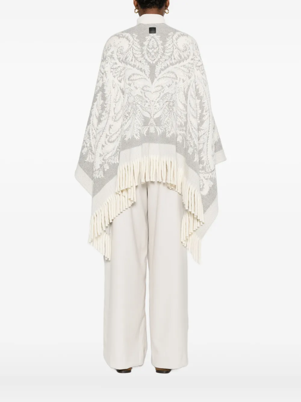 ETRO Poncho met paisley-print en franje Wit