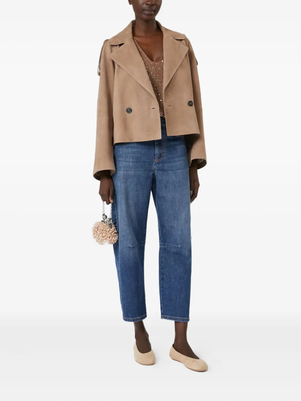 Weekend Max Mara Suède jack met dubbele rij knopen Bruin