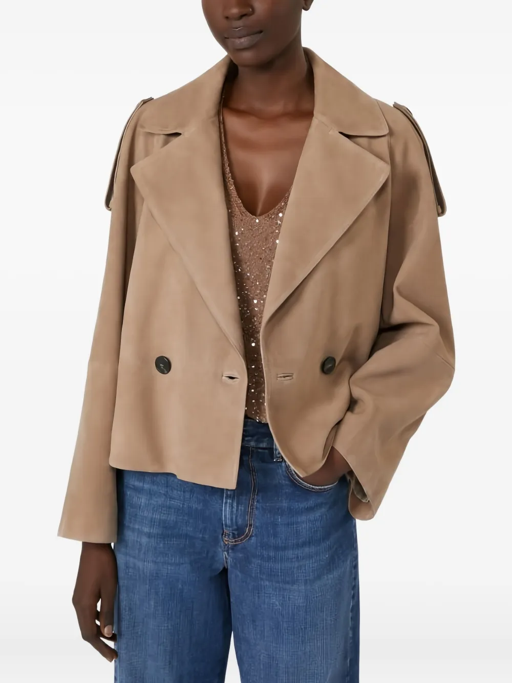 Weekend Max Mara Suède jack met dubbele rij knopen Bruin