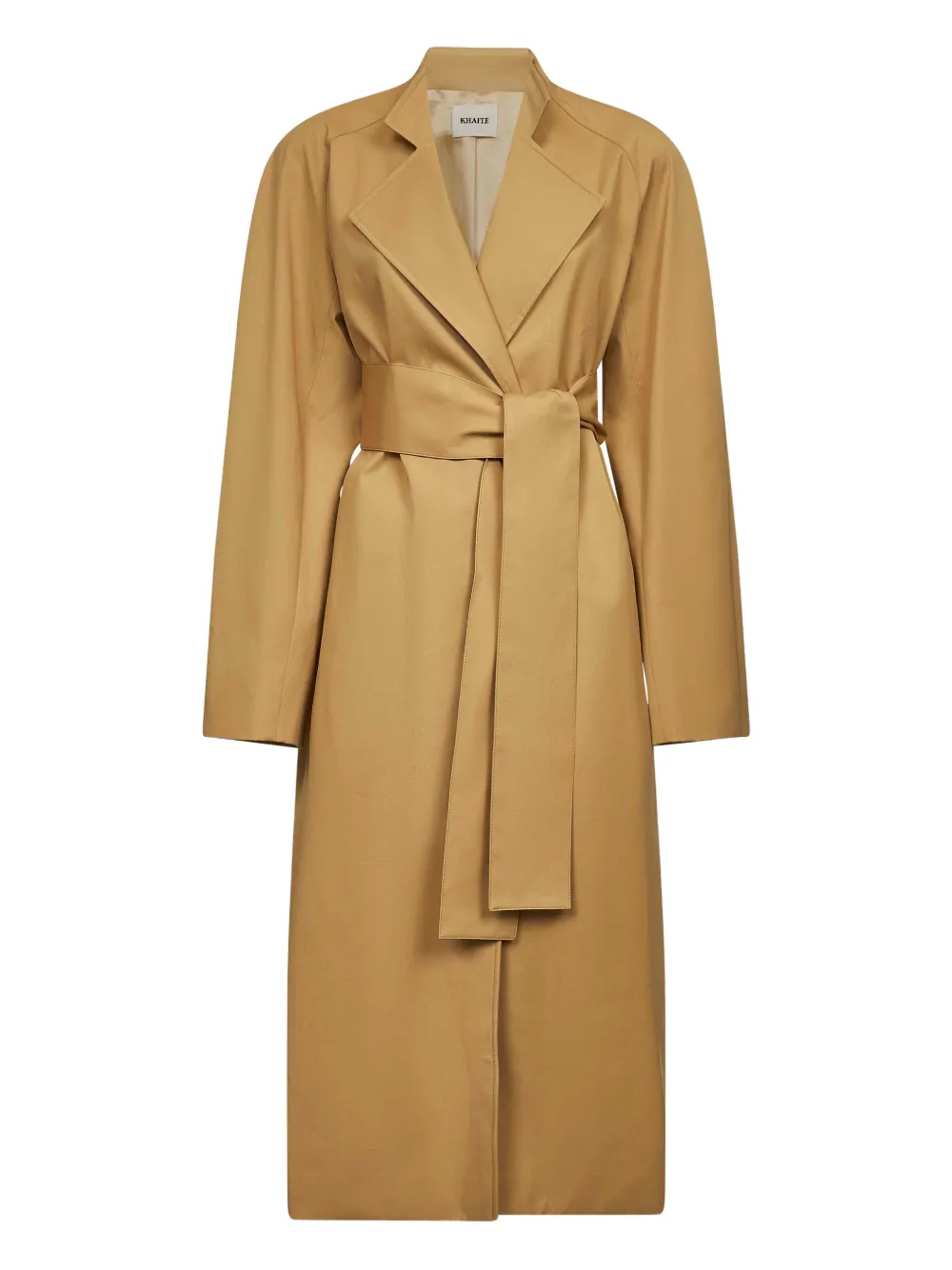 KHAITE belted raglan-sleeve coat Bruin
