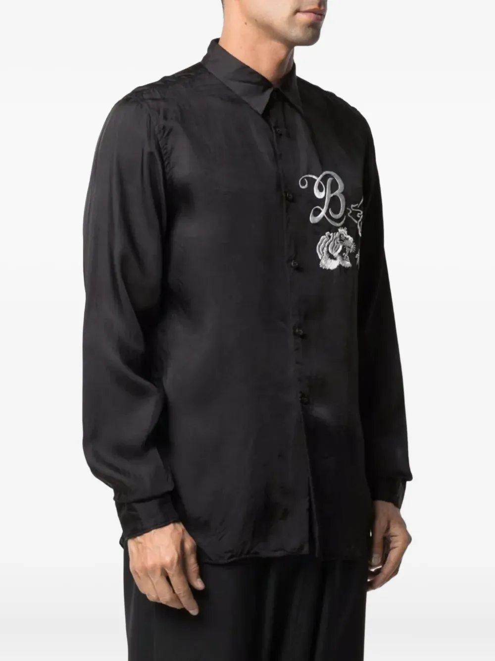 Black Comme Des Garçons Overhemd met geborduurde tijger Zwart