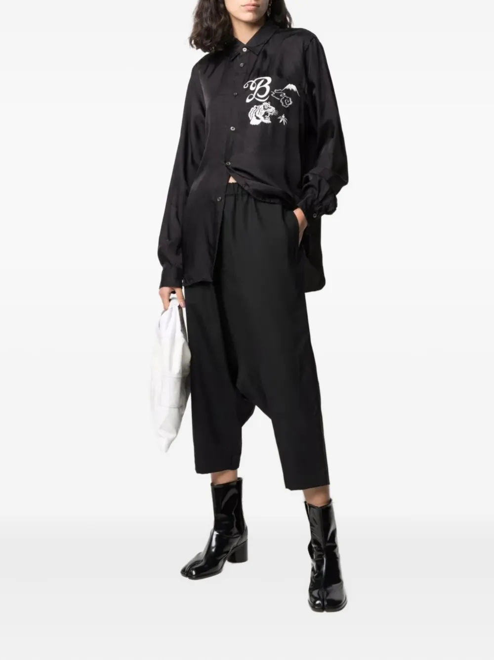 Black Comme Des Garçons Overhemd met geborduurde tijger Zwart
