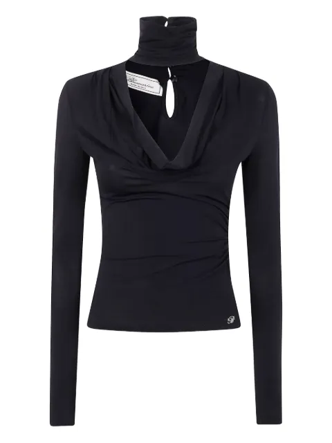 Blumarine Blusa drapeada com gola alta