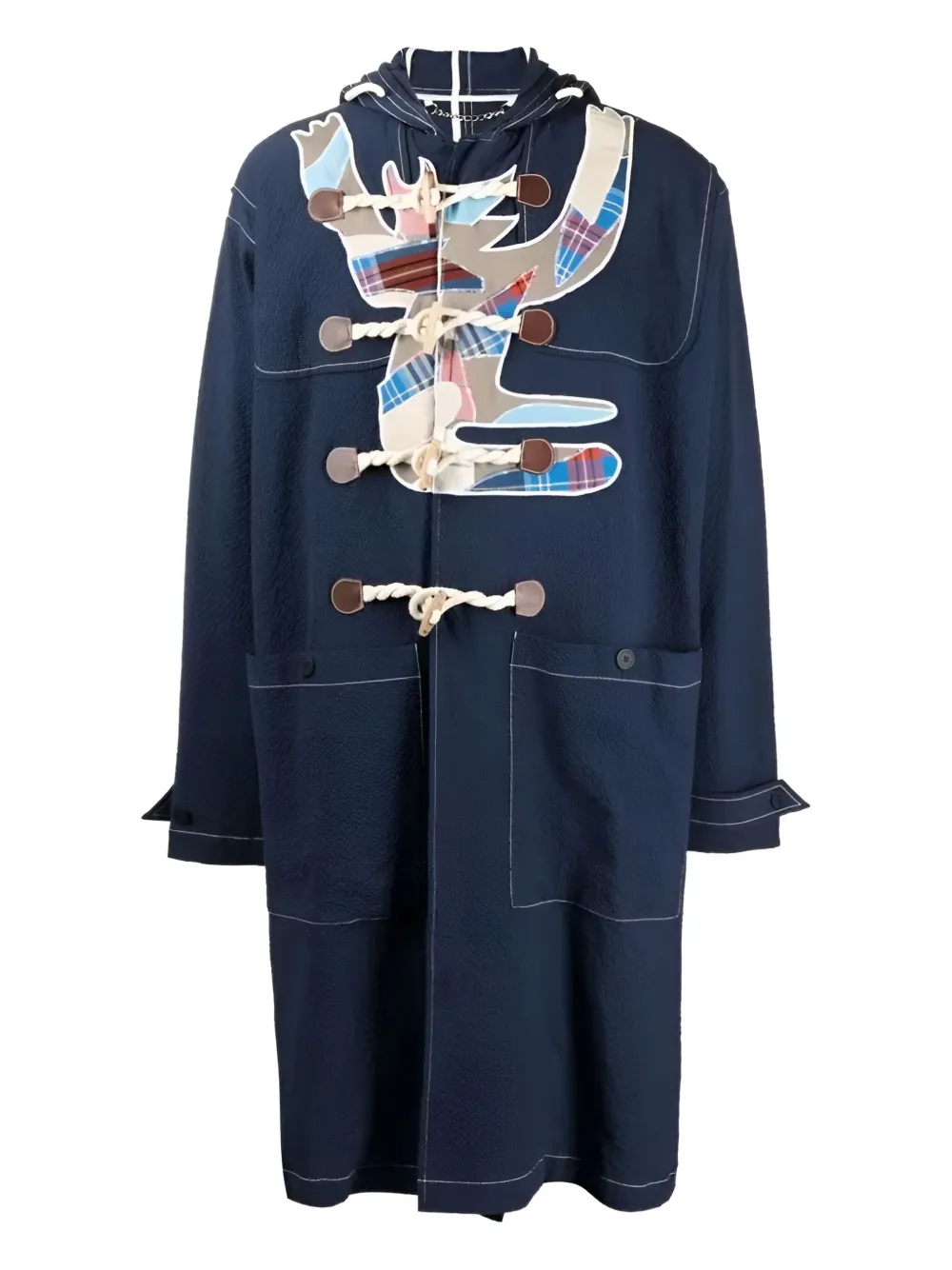 Charles Jeffrey Loverboy hooded patchwork duffle coat Blauw