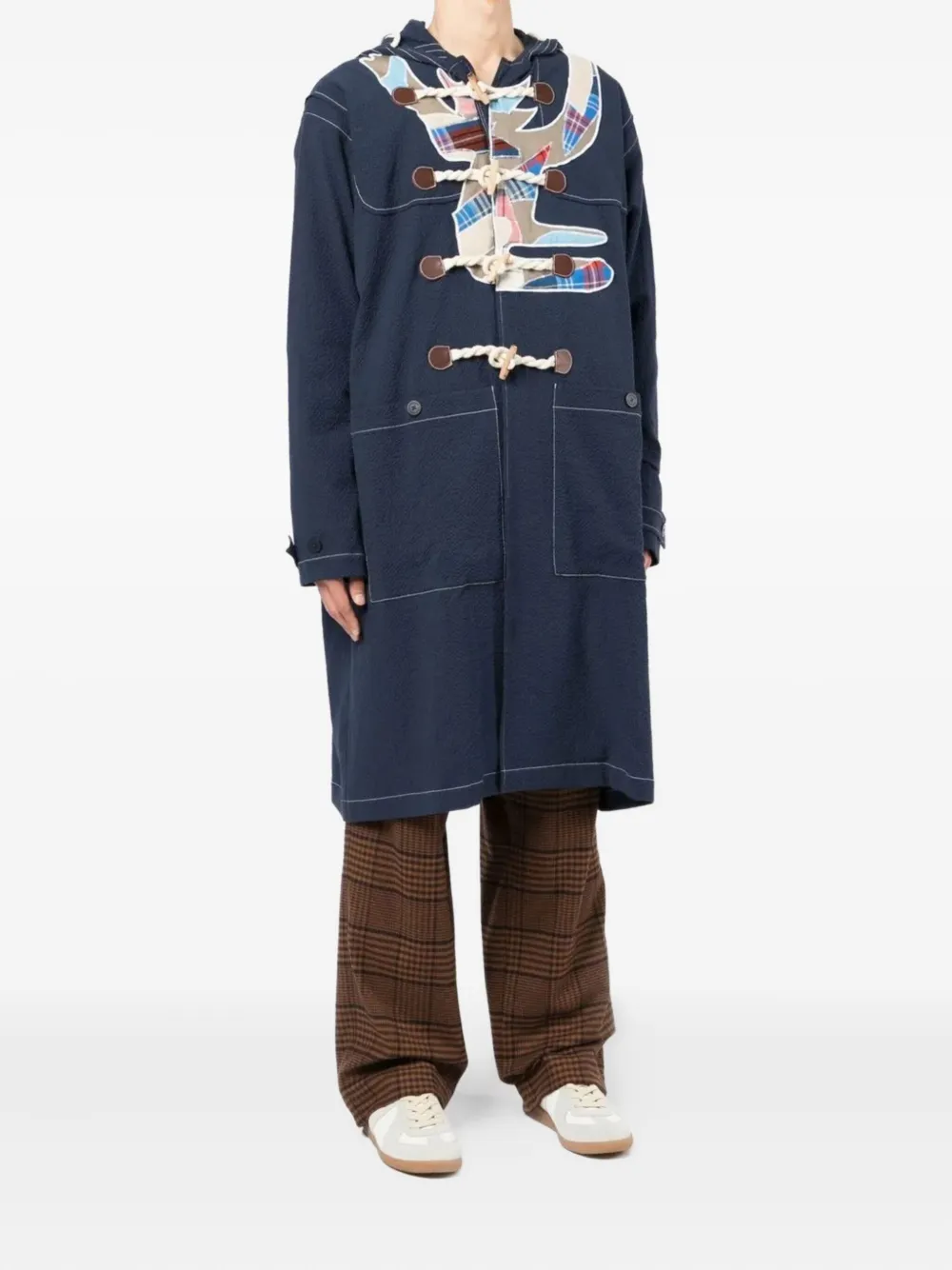 Charles Jeffrey Loverboy hooded patchwork duffle coat Blauw