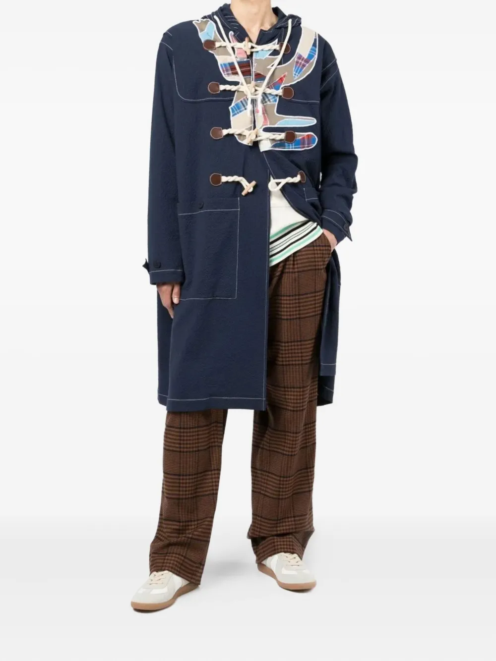 Charles Jeffrey Loverboy hooded patchwork duffle coat Blauw