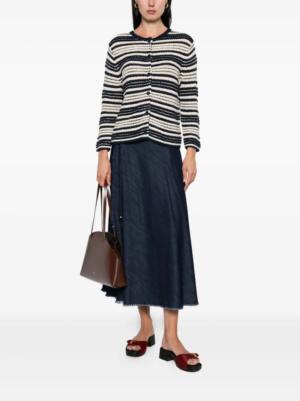 Vince striped buttoned cardigan Blauw