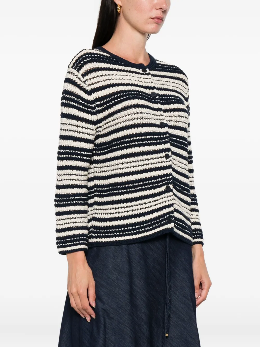 Vince striped buttoned cardigan Blauw