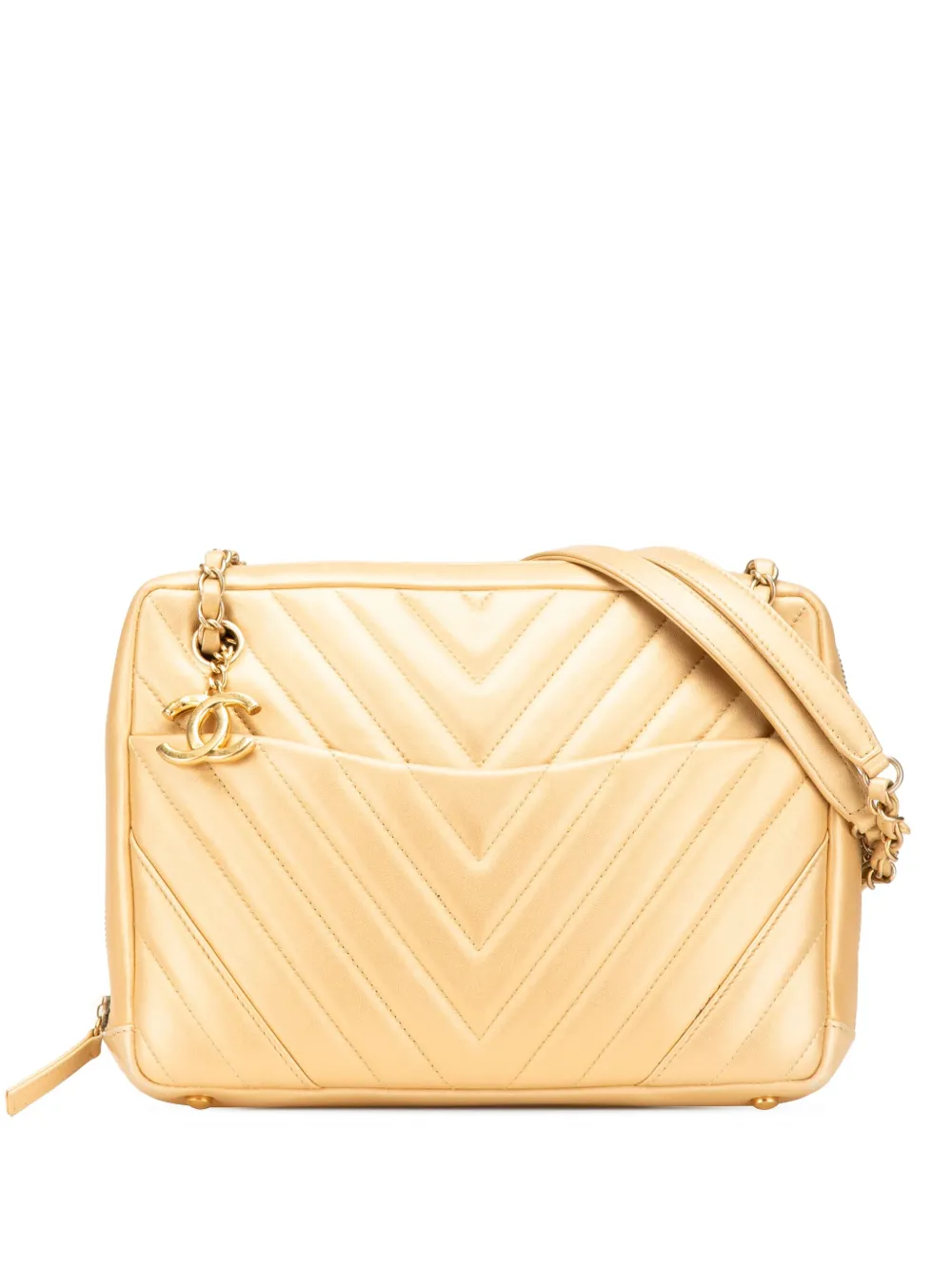 CHANEL Pre-Owned 2014-2015 CC Chevron Lambskin Camera shoulder bag - Oro
