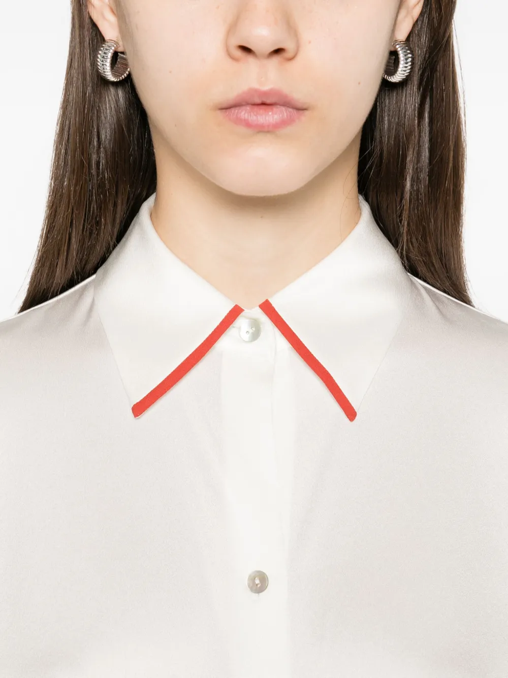 Vince Zijden blouse met kraag Wit