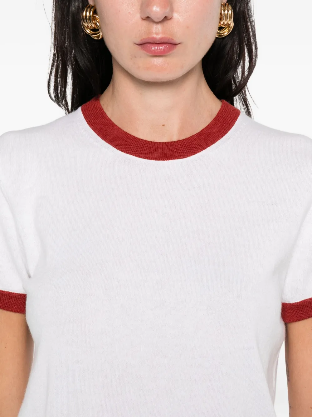 Vince contrast-trim cotton-cashmere t-shirt Wit