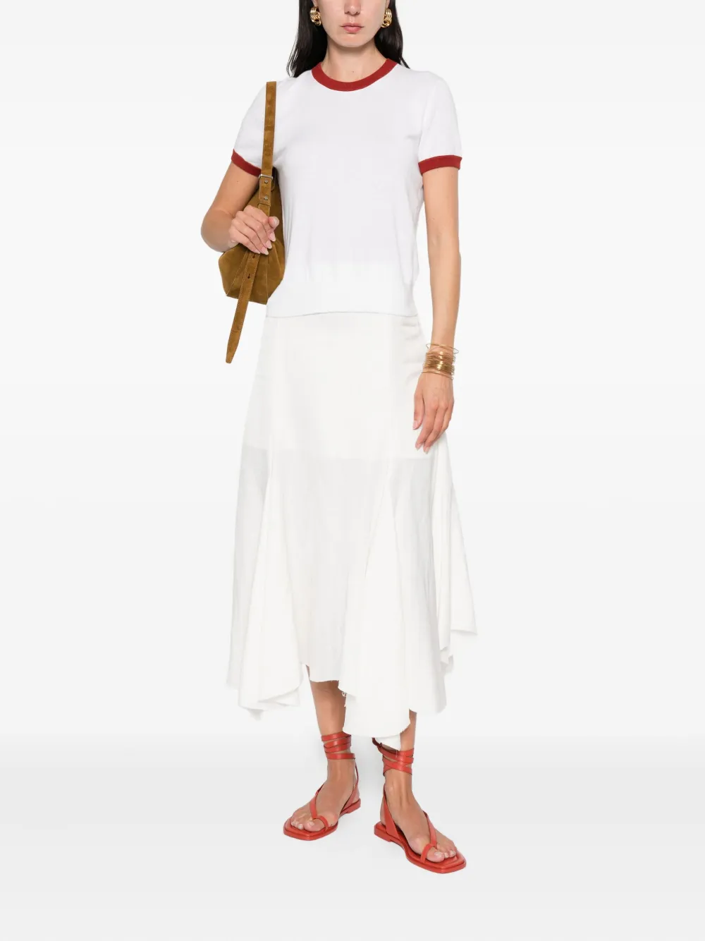 Vince contrast-trim cotton-cashmere t-shirt Wit