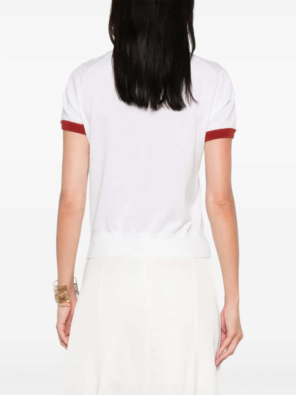 Vince contrast-trim cotton-cashmere t-shirt Wit