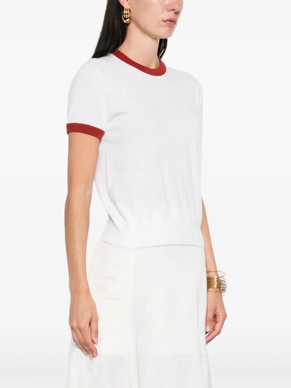 Vince contrast-trim cotton-cashmere t-shirt Wit