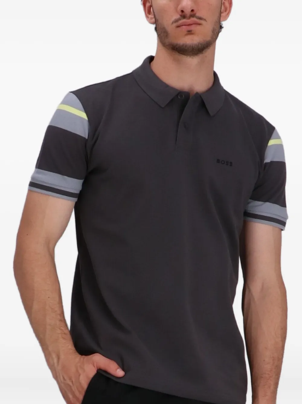 BOSS Poloshirt met gestreept detail Grijs