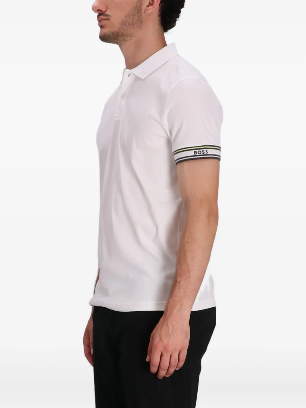 BOSS Poloshirt met gestreepte cuffs Wit