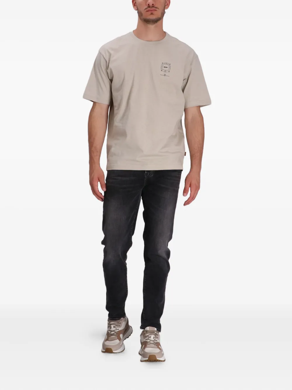 BOSS Voyage katoenen T-shirt met logoprint Beige