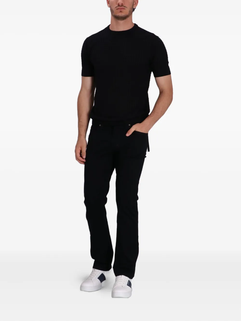 Emporio Armani fine-knit short-sleeve T-shirt Zwart
