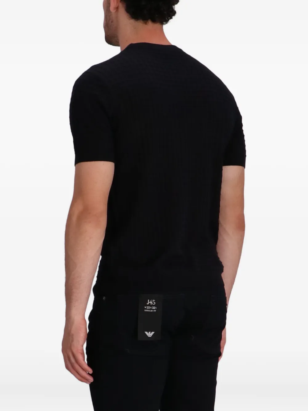 Emporio Armani fine-knit short-sleeve T-shirt Zwart