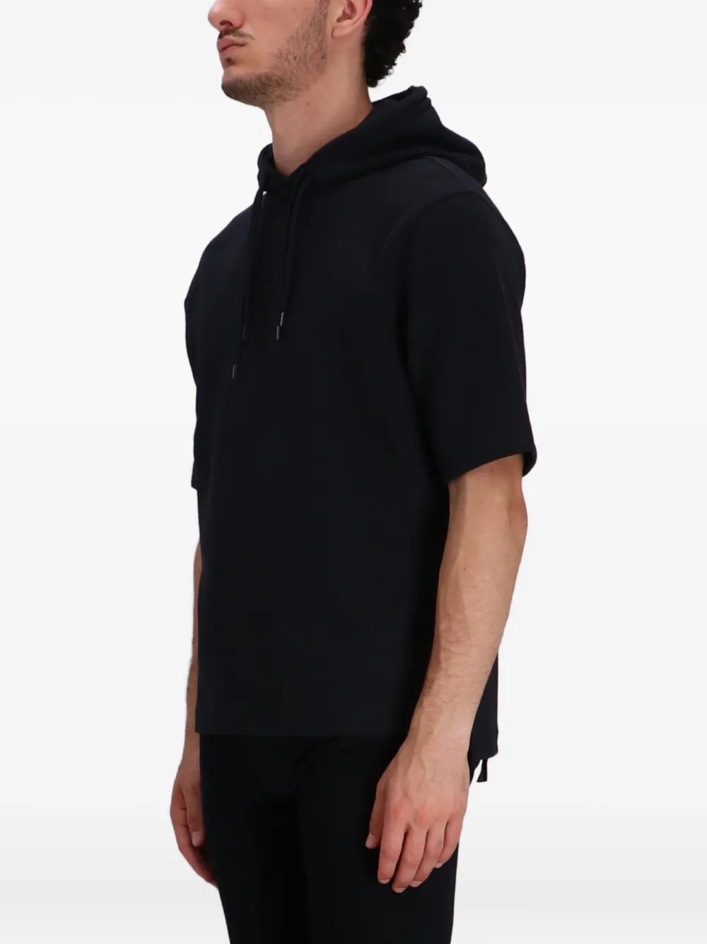 Emporio Armani Jersey hoodie met jacquard en korte mouwen Zwart