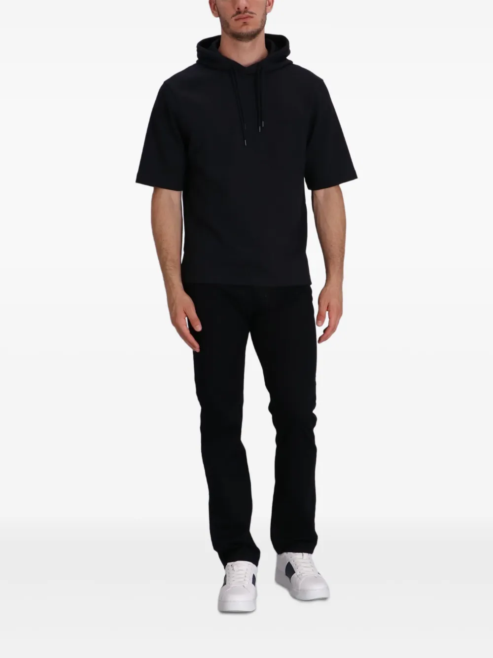 Emporio Armani Jersey hoodie met jacquard en korte mouwen Zwart