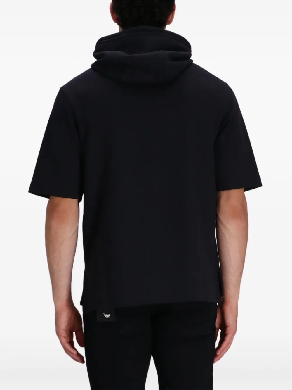 Emporio Armani Jersey hoodie met jacquard en korte mouwen Zwart