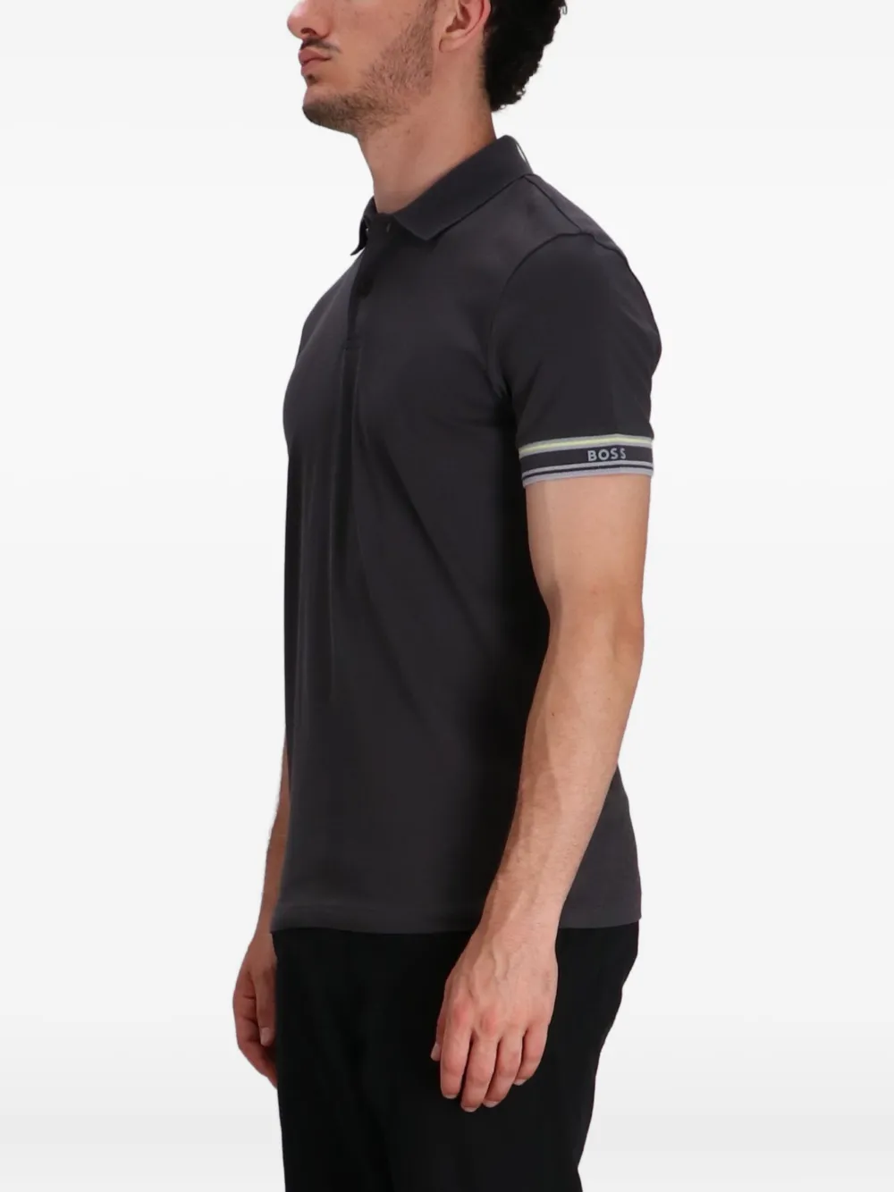 BOSS Poloshirt met gestreepte cuffs - Grijs