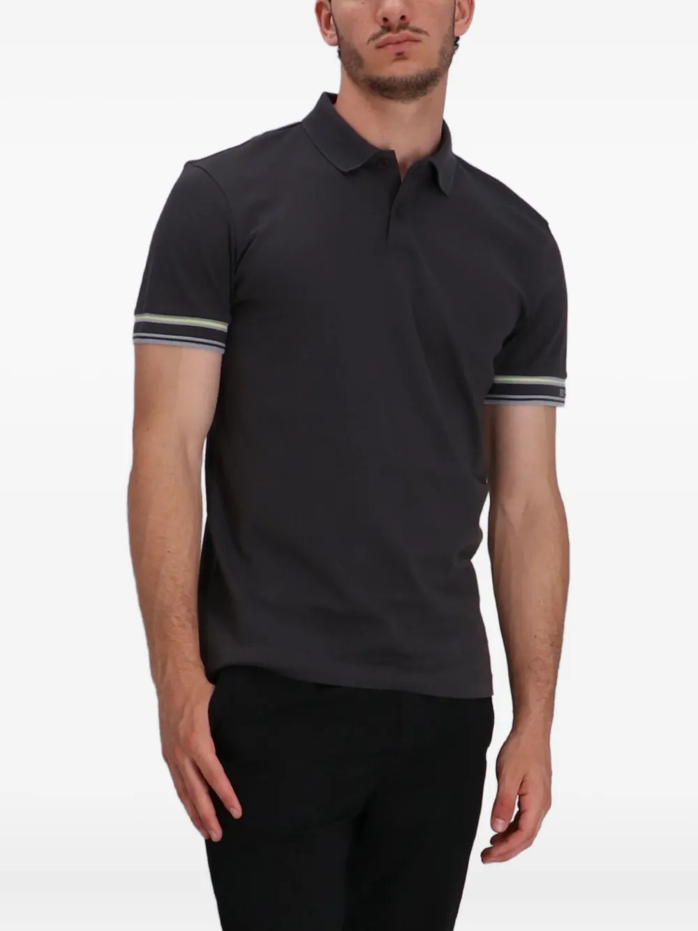 BOSS Poloshirt met gestreepte cuffs Grijs