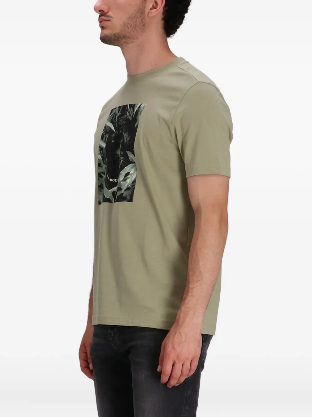 BOSS Katoenen T-shirt met panterprint Groen