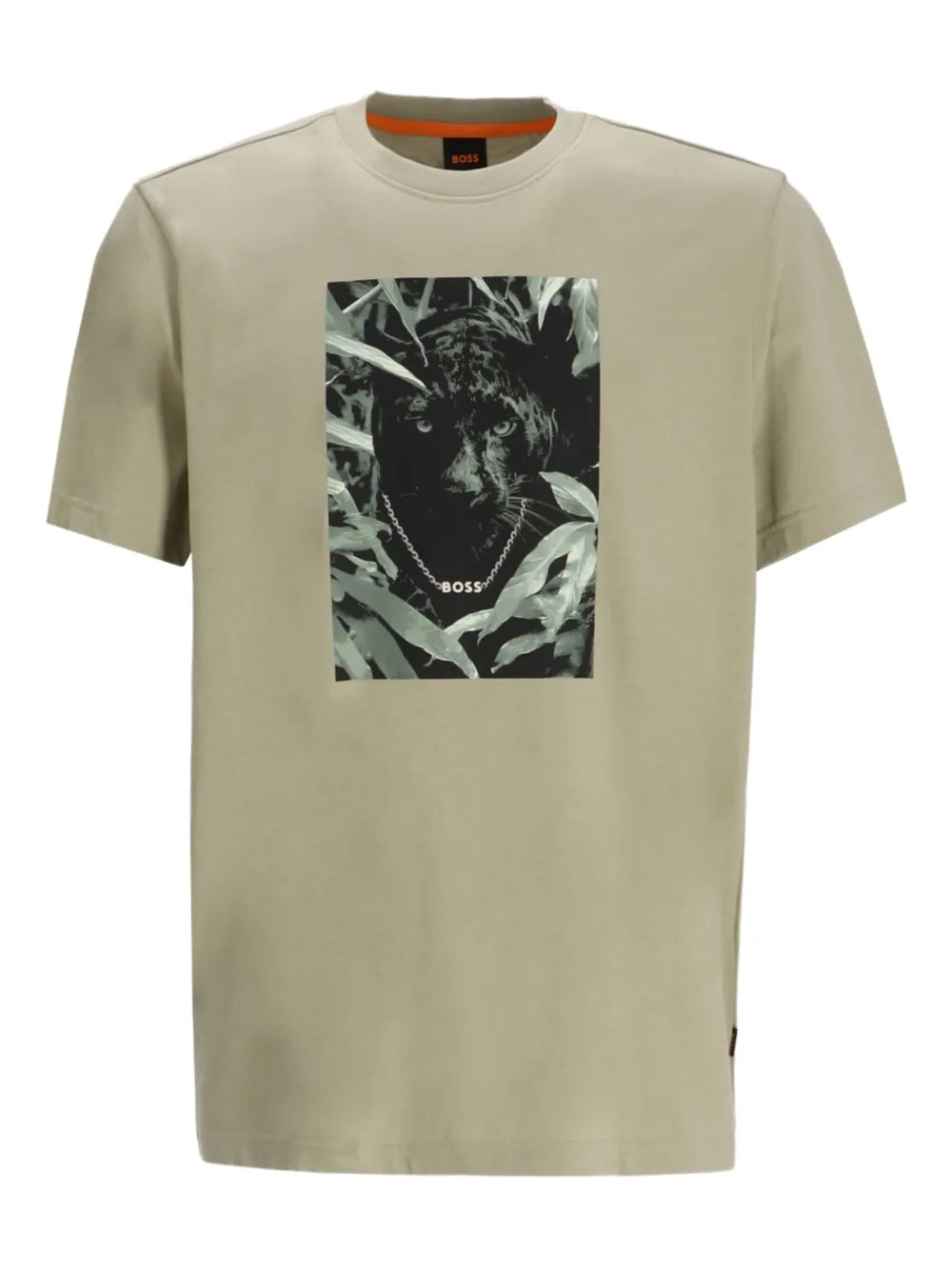BOSS Katoenen T-shirt met panterprint Groen