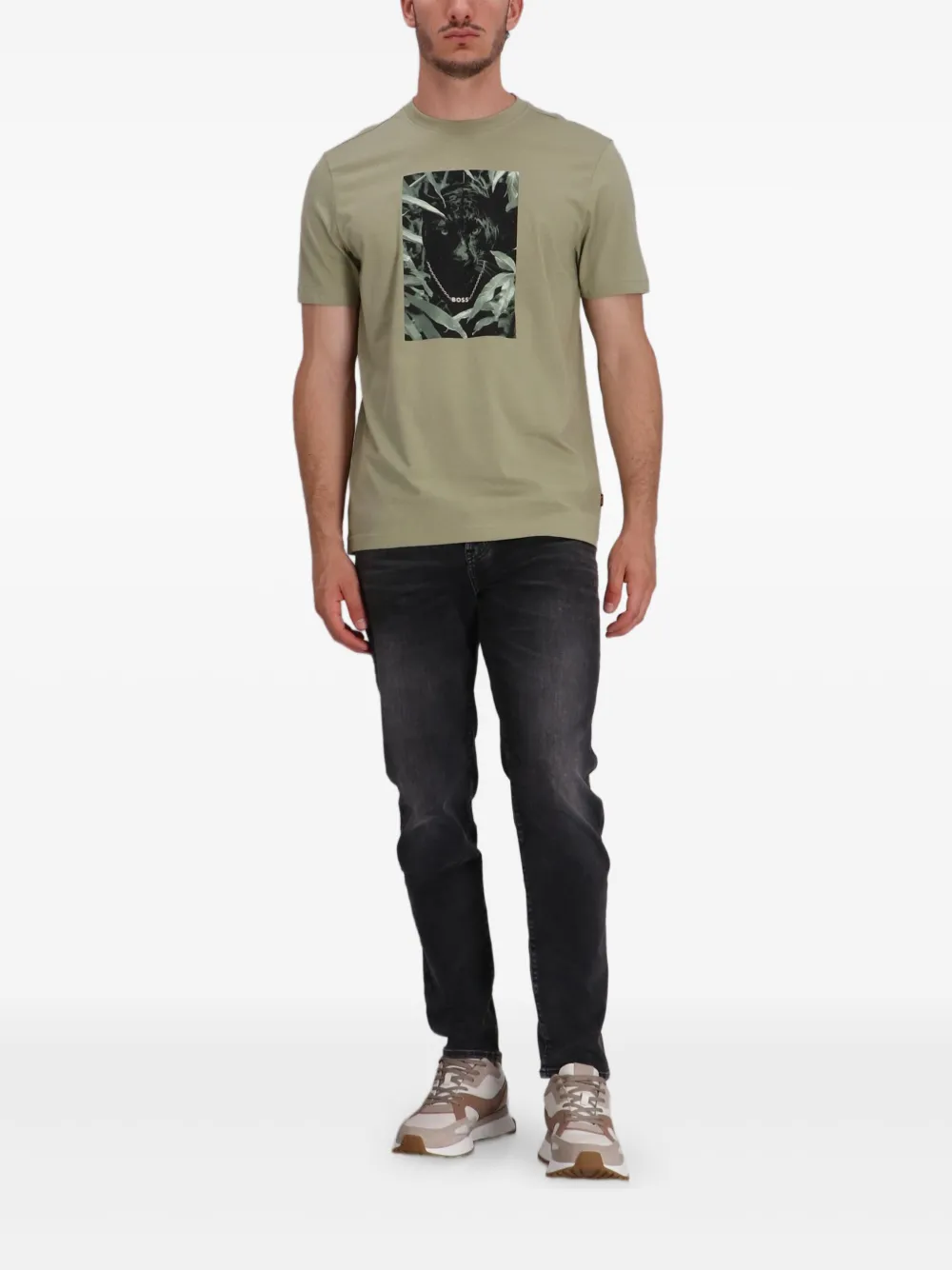 BOSS Katoenen T-shirt met panterprint Groen