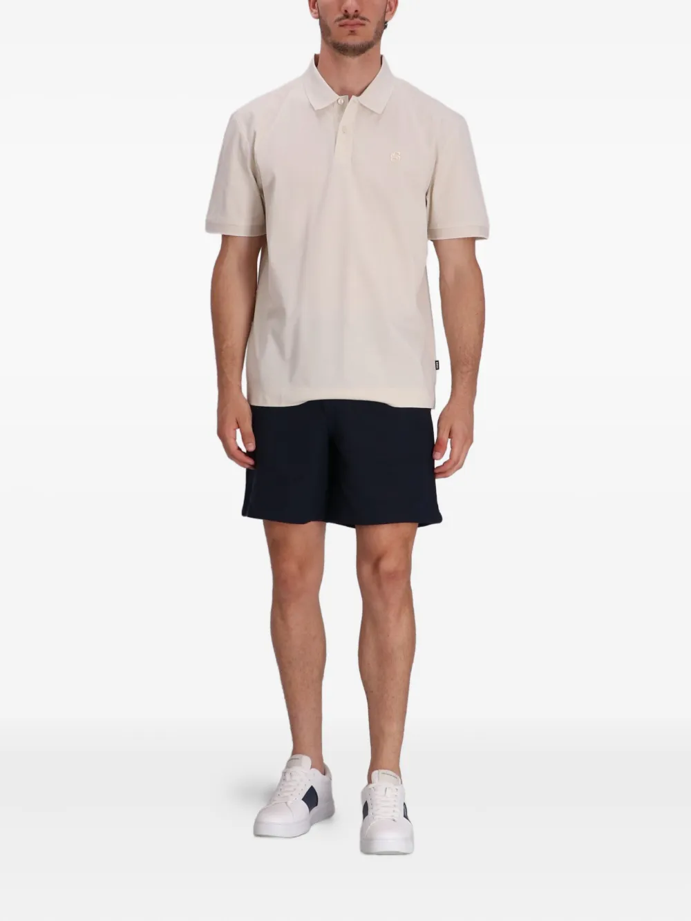 BOSS Katoenen poloshirt met dubbel monogram - Beige