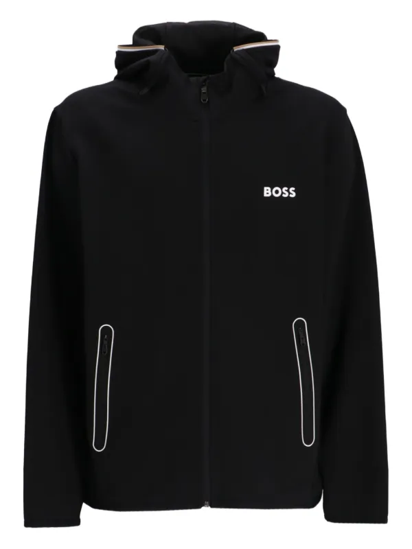 BOSS ボス　ブラック フード付きジャケット BOSS フーデッド トラックジャケット | ブラック | FARFETCH JP