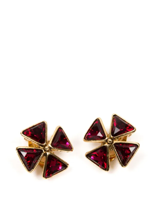 Saint Laurent Pre-owned 1990s Cross Crystal-embellished Earrings in Red